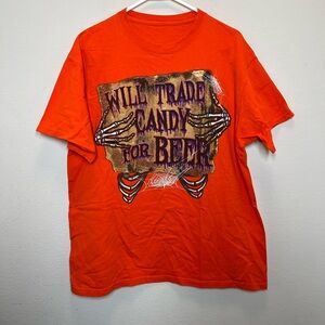 Halloween “Will Trade Candy for Beer” Funny 2000s Graphic Tee Shirt Mens